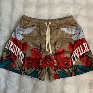 Regime Men's Shorts - Gold with Red Floral Design Sz L